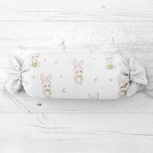 Biante Detský vankúš valec bonbon Sandra SA-401 Zajačiky na bielom 15x40 cm