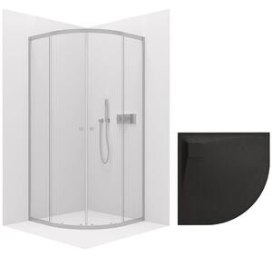 CERANO - Sprchovací kút Orso L/P 5 mm - R550 - chróm + CERANO - Sprchová vanička Quarto - R550 - štruktúrovaná čierna matná - 80x80 cm
