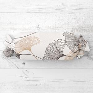 Biante Vankúš valec bonbon Sandra SA-411 Hnedé Ginkgo listy na bielom 15x40 cm