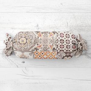 Biante Vankúš valec bonbon Sandra SA-416 Hnedé dlaždice s ornamentami na krémovom 15x40 cm