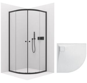 CERANO - Sprchovací kút Orso L/P 5 mm - R550 - čierna matná + CERANO - Sprchová vanička Quarto - R550 - štruktúrovaná biela matná - 80x80 cm