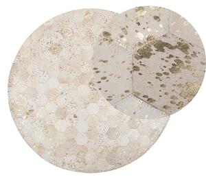 Koberček z béžovej kože, 140 cm, moderný patchworkový voštinový vzor, ​​ručne tkaný okrúhly koberec