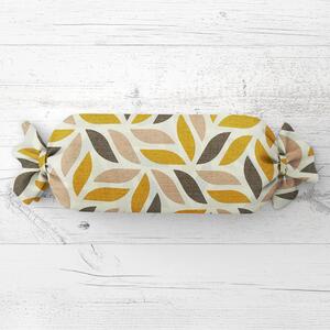Biante Vankúš valec bonbon Sandra SA-423 Zlato-hnedé listy na krémovom 15x40 cm