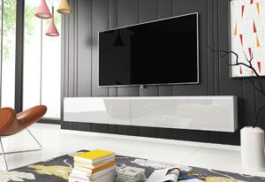 TV stolík LOWBOARD D 180, 180x30x32, biela/biela lesk + LED