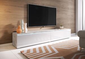 TV stolík LOWBOARD D 140, 140x30x32, beton/biela lesk + LED
