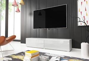 TV stolík LOWBOARD D 140, 140x30x32, dub wotan/biela lesk