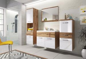Kúpeľňová zostava ALBA s umývadlom, dub wotan/biela lesk
