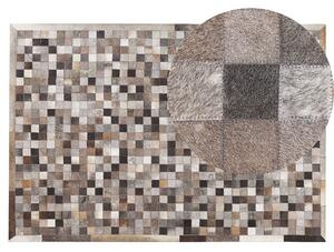 Koberec sivý hnedý a béžový kožený 140 x 200 cm patchworkový s geometrickým vzorom