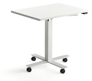 Stôl MODULUS s kolieskami, centrálny podstavec, 800x600 mm, biely rám, biela