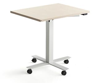 Stôl MODULUS s kolieskami, centrálny podstavec, 800x600 mm, biely rám, breza