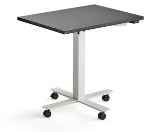 Stôl MODULUS s kolieskami, centrálny podstavec, 800x600 mm, biely rám, čierna