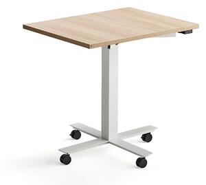 Stôl MODULUS s kolieskami, centrálny podstavec, 800x600 mm, biely rám, dub