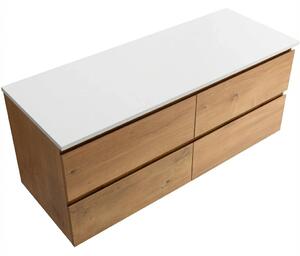 CERANO - Kúpeľňová skrinka Carole - dub medový + doska pod umývadlo z lit. mramoru Elanys - 12 mm - biela matná - 120x49,2x46 cm