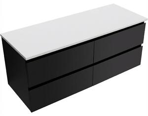 CERANO - Kúpeľňová skrinka Carole - čierna matná + doska pod umývadlo z lit. mramoru Elanys - 12 mm - biela matná - 120x49,2x46 cm