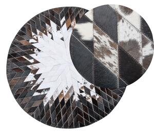 Koberec čiernobiely kožený 140 cm moderný patchworkový ručne tkaný okrúhly koberec