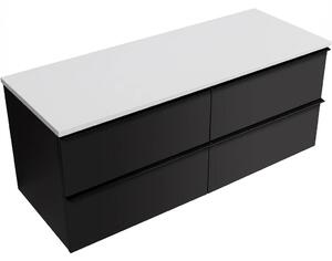 CERANO - Kúpeľňová skrinka Velora - čierna matná, úchytka čierna + doska z lit. mramoru Elanys - 12 mm - biela matná - 120x54,2x46,5 cm