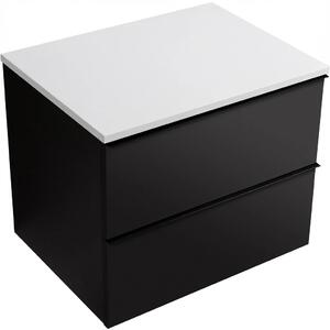 CERANO - Kúpeľňová skrinka Velora - čierna matná, úchytka čierna + doska z lit. mramoru Elanys - 12 mm - biela matná - 60x54,2x46,5 cm
