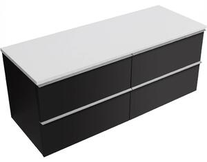 CERANO - Kúpeľňová skrinka Velora - čierna matná, úchytka chrómová + doska z lit. mramoru Elanys - 12 mm - biela matná - 120x54,2x46,5 cm