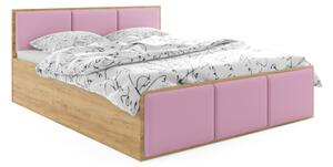 Čalúnená posteľ SANTOS, 160x200, dub kraft/trinity 19 - ružová + kovový rošt + matrac