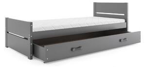 Detská posteľ BARTEK, 90x200, grafit + úložný pristor + matrac + rošt