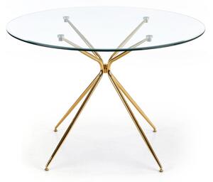Jedálenský stôl RONDO, 110x75x110, sklo/zlatá