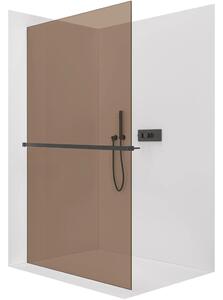 CERANO - Sprchová zástena Walk-in Crystal Ľ/P - 8 mm + polička / držiak na uteráky - bezvzperový systém - čierna matná, bronzové sklo - 50x200 cm