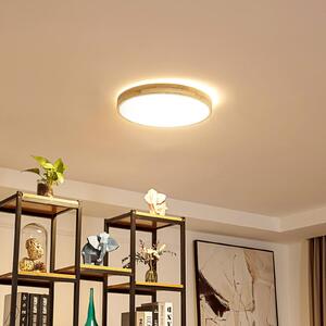 Lindby Smart LED stropné svietidlo Innes wood Ø39cm RGB Tuya, Svetlé drevo, Obývacia izba / jedáleň, Drevo, Moderný, Závesné svietidlo