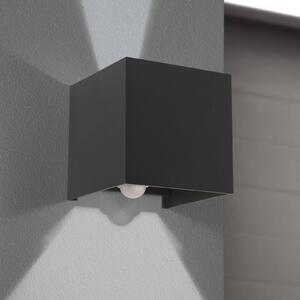 LED vonkajšie nástenné svietidlo Cube-S, antracitová farba, kov, senzor, Hliník / sivá / zinok, Hliník, Moderný, Nástenné svietidlo