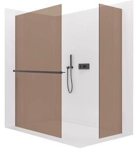 CERANO - Sprchová zástena Walk-in Crystal TL/P - 8 mm - bezvzperový systém + polička/držiak na uteráky - čierna matná, bronzové sklo - 50x50x200 cm