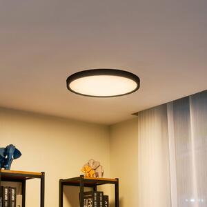 Lindby Smart LED stropné svietidlo Pravin, Ø 50 cm, čierna, Čierna, Obývacia izba / jedáleň, Plast, Moderný, Závesné svietidlo
