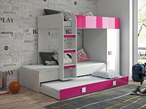 Poschodová posteľ Tomson 2, Farby: Biela + Ružový lesk + Biely lesk Mirjan24 5902928926415