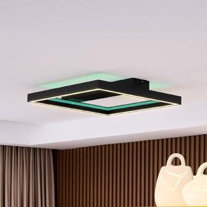 Lucande Smart LED stropné svietidlo Tjado, 50 cm, čierna, RGBW, Čierna, Obývacia izba / jedáleň, kov, Moderný, Stropné svetlo