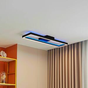 Lucande Smart LED stropné svietidlo Tjado, 100 cm, čierna, RGBW, Čierna, Obývacia izba / jedáleň, kov, Moderný, Stropné svetlo