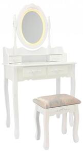 Aga Toaletný stolík LED so zrkadlom + stolička Biely