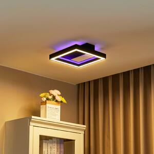 Lucande Smart LED stropné svietidlo Tjado, 30 cm, čierne, RGBW, Čierna, Obývacia izba / jedáleň, kov, Moderný, Stropné svetlo