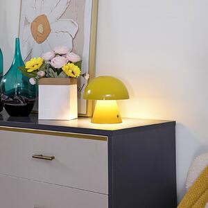 Lindby LED dobíjacia stolná lampa Nevijo, žltá, Ø18cm, USB, stmievač