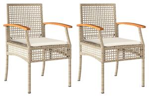 Záhradné stoličky s vankúšmi 2 ks béžové polyratan akácia