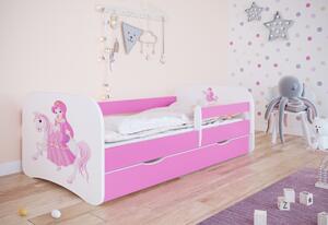 Detská posteľ SOGNO + matrac + úložný priestor, 70x140, ružová/sloník