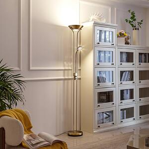 Lindby LED stojacia lampa Josefin, bronzová, svetlo na čítanie, stmievateľné, Hnedá / staromosadz, Obývacia izba / jedáleň, kov, Moderný, Zemné bodové svetlo