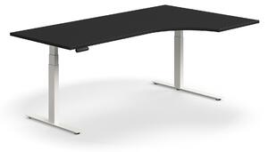 Výškovo nastaviteľný stôl QBUS, rohový, 2000x1200 mm, biely rám, čierna