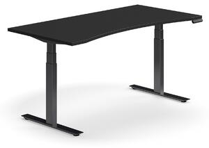 Výškovo nastaviteľný stôl QBUS, ergonomický, 1600x800 mm, čierny rám, čierna