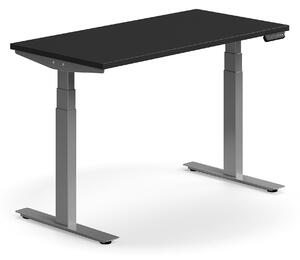 Výškovo nastaviteľný stôl QBUS, rovný, 1200x600 mm, strieborný rám, čierna