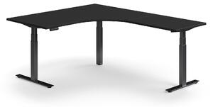 Výškovo nastaviteľný stôl QBUS, rohový, 1600x2000 mm, čierny rám, čierna