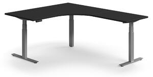 Výškovo nastaviteľný stôl QBUS, rohový, 1600x2000 mm, strieborný rám, čierna