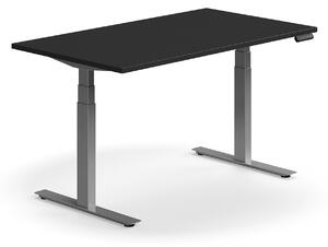 Výškovo nastaviteľný stôl QBUS, rovný, 1400x800 mm, strieborný rám, čierna