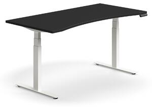 Výškovo nastaviteľný stôl QBUS, ergonomický, 1600x800 mm, biely rám, čierna