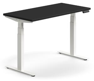 Výškovo nastaviteľný stôl QBUS, rovný, 1200x600 mm, biely rám, čierna