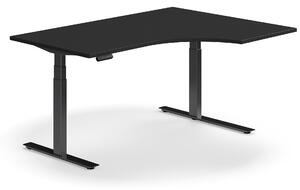 Výškovo nastaviteľný stôl QBUS, rohový, 1600x1200 mm, čierny rám, čierna