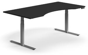 Výškovo nastaviteľný stôl QBUS, ergonomický, 2000x1000 mm, strieborný rám, čierna