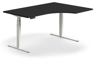 Výškovo nastaviteľný stôl QBUS, rohový, 1600x1200 mm, biely rám, čierna